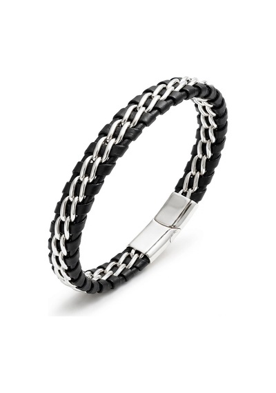 Çift Zincir Çelik Ve Deri Detaylı Erkek Maskülen Premium Bileklik 01838 Çok Renkli
