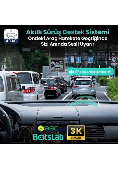 360+ Botslab G300h Pro Adas 3k Ön+Arka Wifi+Gps 150 Geniş Açı Gece Görüşlü Araç İçi Kamera Dash Cam Araç Kamerası+Wdr+lcd Ekran+G-Sensör+Sesli Kontrol