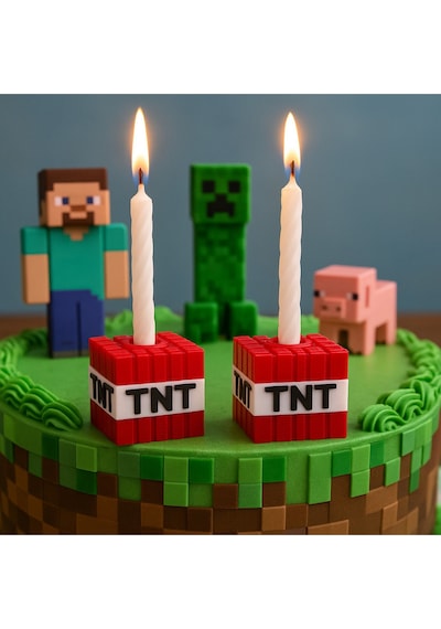 Minecraft Tnt Mumluk 2 Li Blok Mumluk Seti Doğum Günü Pastası Süsü Parti Aksesuar