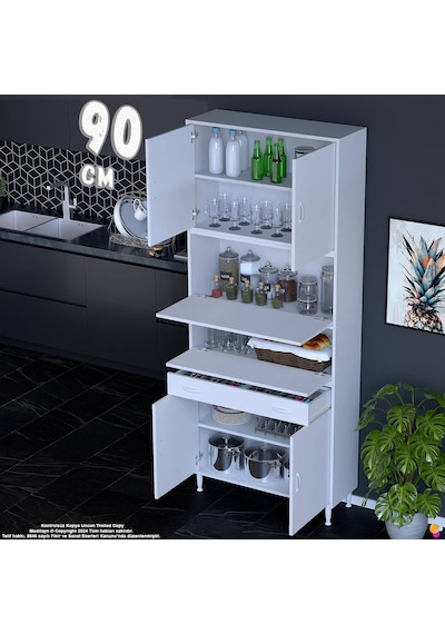 Modilayn Ece Kapaklı Çekmeceli Çok Amaçlı Kiler Dolabı - Mutfak Ve Kahve Köşesi 90 Cm Beyaz Modilayn Ece Kapaklı Çekmeceli Çok Amaçlı Kiler Dolabı - Mutfak Ve Kahve Köşesi 90 Cm Beyaz