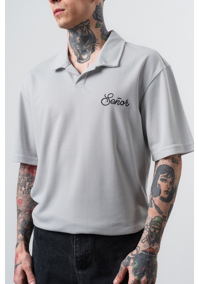 Respire Erkek Senor Yazılı Polo Yaka Regular Fit T-shirt Gri