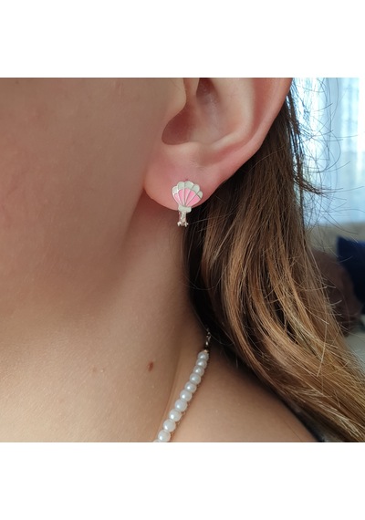 MAGRİB pembe renk deniz kabuğu istiridye model gümüş çocuk küpesi
