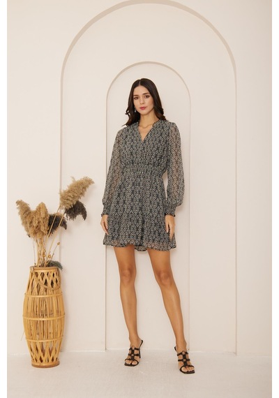 Darlin Moda Mavi Desenli Mini Şifon Elbise Dm1027 Mavi