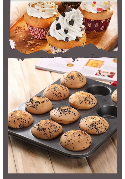 Muffin Kalıbı 12'li Kek Pasta Kurabiye Cupcake Lüx Muffin Kalıbı Metalik Siyah