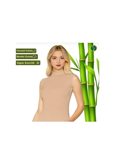 Sortie Kadın Atlet Sıfır Kol Boğazlı Balıkçı Yaka Bambu Ten Rengi Bej