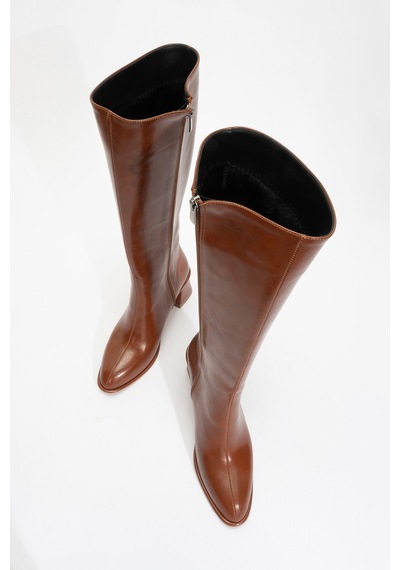 Luvishoes Luvi Shoes Paradis Taba Cilt Kadın Kalın Topuklu Çizme TABA CİLT