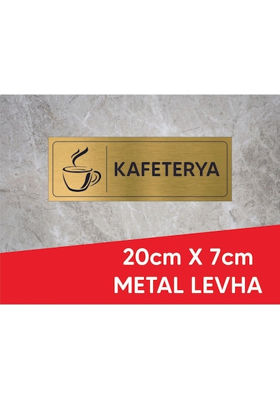 Kafeterya Yazılı Ve Logolu Gold Metal Levha 20 X 7 Cm