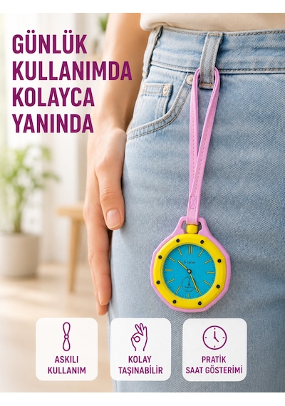 Askılı Analog Taşınabilir Saat Çanta Charmı Günlük Aksesuar Pembe - Lisinya