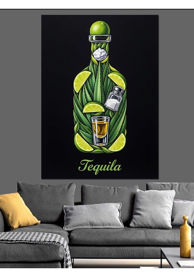 Ahşap Tablo Tequila İçeceği Kaktüs Yeşil Dekoratif Tablolar