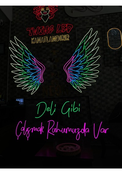 Deli Gibi Çalışmak Ruhumuzda Var Yazılı Neon Tabela Pembe
