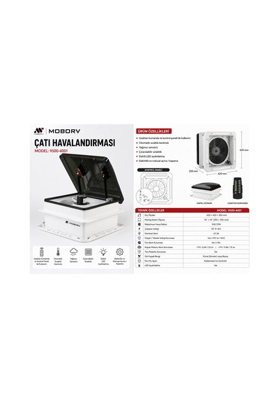 Moborv 9500-4001 12v Led Aydınlatmalı, Yağmur Sensörlü, Uzaktan Kumandalı Tavan Heki S