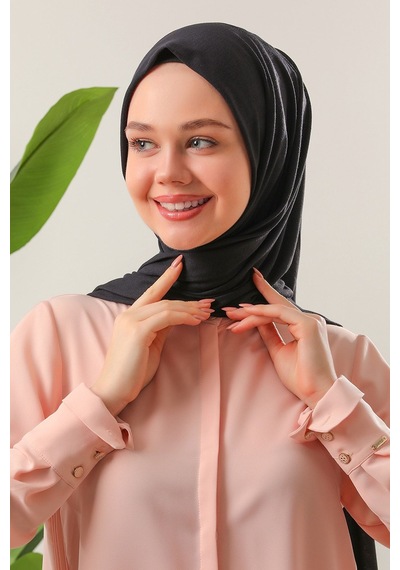Melodi Scarf Tesettür Penye Şal Siyah Siyah