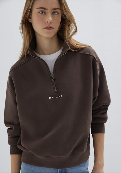 Mavi - Mvjns Nakışlı Yarı Fermuarlı Kahverengi Sweatshirt 1s10533-71603