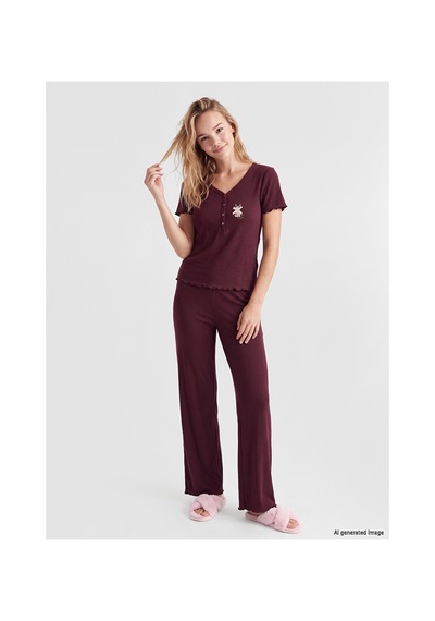 Lcw Young Mürdüm V Yaka Nakışlı Kadın Pijama Takım