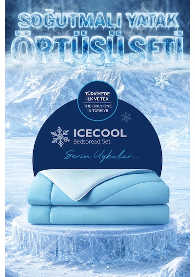 Soğutmalı Yatak Örtüsü Seti Tek Kişilik Soğuk Icecool 2 Parça Çift Taraflı Mavi Turkuaz