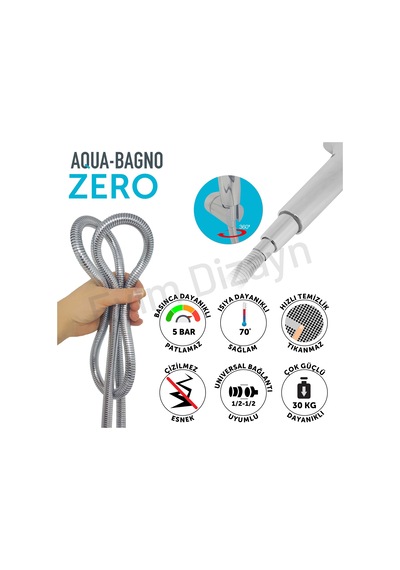 Aqua Bagno Zero El Duşu - Duş Spirali Hortumu Set 2 Parça Krom