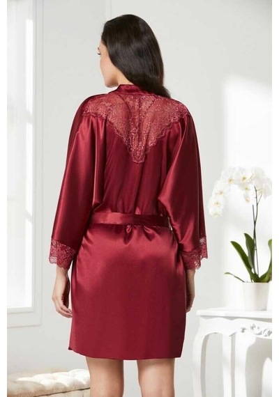 Pierre Cardin Saten Dantelli Gecelik Sabahlık Takım 4280 Bordo 001