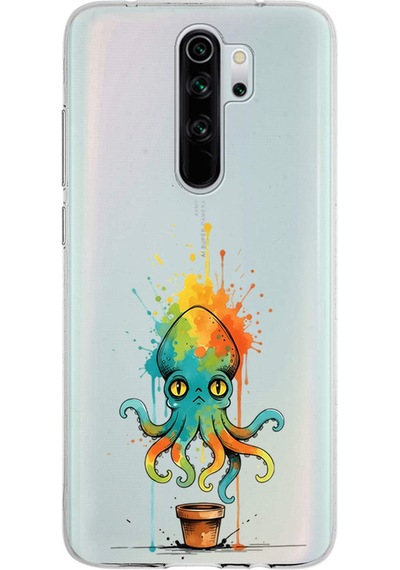 Redmi Note 8 Pro İle Uyumlu Splash Ahtapot Tasarımlı Şeffaf Silikon Kılıf Şeffaf