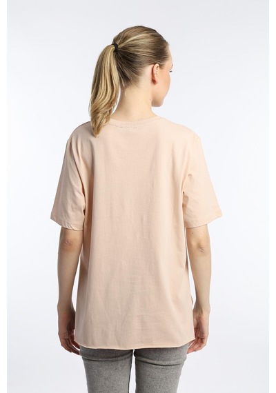 Kadın Kelebek Baskılı Oversize Tişört Bej