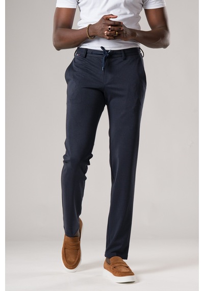 Ecer Slimfit Beli Lastikli Ve İplikli Dokulu Likralı Yazlık Jogger Pantolon Lacivert