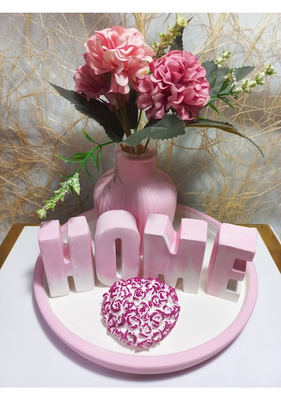 Home Yazılı Vazolu Set Pembe-tabak,vazo,kalp Obje Ve Harfler Pembe