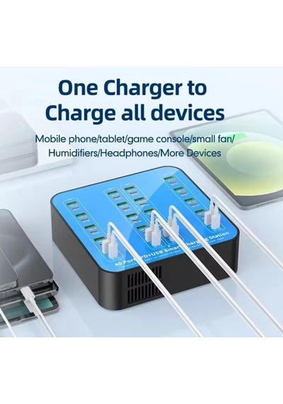 40 Portlu 400w Hızlı Şarj İstasyonu 20x Usb + 20x Type-c Pd Çıkışlı Şarj Cihazı Diğer