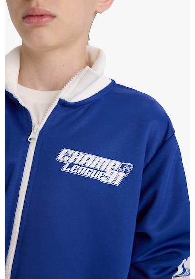 Defacto Erkek Çocuk Baskılı Fermuarlı Sweatshirt F1966a825aube325 Mavi