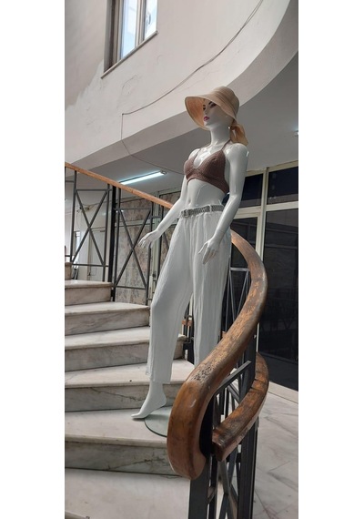 Eren Style İtalyan Kemerli Keten Pantolon-9260 Beyaz