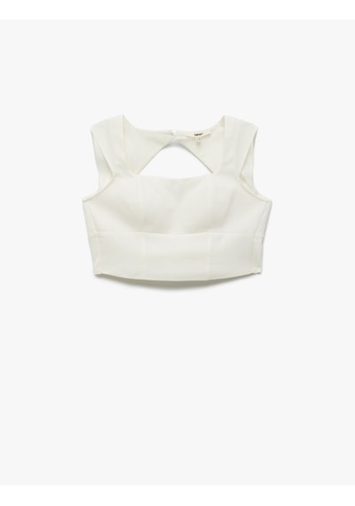Koton Kırık Beyaz Kare Yaka Kap Kol Keten Crop Top Undetermıned 5sak30003pw Pfd