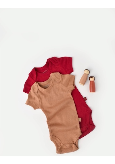 Rebebe Babycosy Modal 2 Li Kısa Kollu Bebek Badi - Bebek Body - Csym1121 (544639971) Kahverengi - Kırmızı