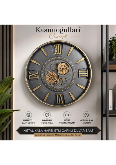 Tr Kasımoğulları Concept Metal Kasalı Hareketli Çarklı Duvar Saati 60 Cm Diğer