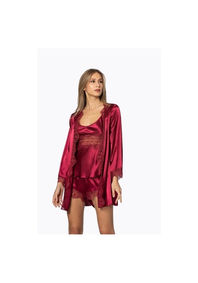 Pierre Cardin 2490 Bayan Sabahlıklı Saten Şort Takım Bordo