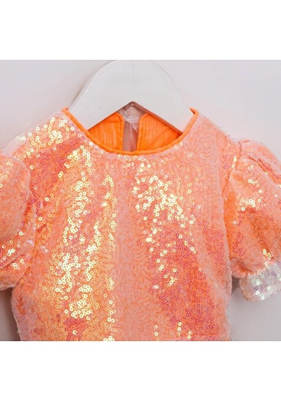 Ministok Mirella Payetli Crop Ve Tütü Etekli İkili Kız Çocuk Takım Neon Oranj