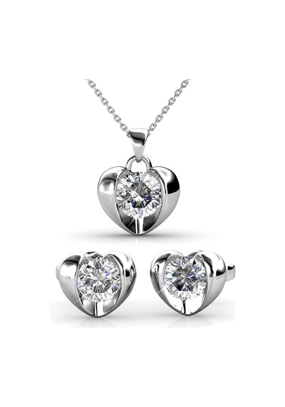 Monemel Kristal Kalp Kolye Ve Küpe Set Altın Kaplama Gümüş - Rodyum