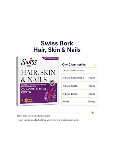 Swiss Bork Hair Skin & Nails Kolajen Keratin Ve Elastin Kompleksi