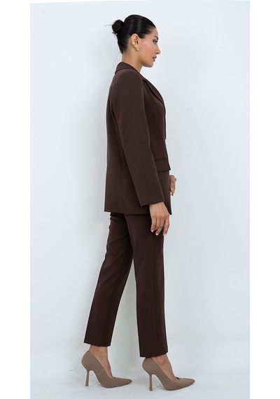 Dorne Moda Kadın Gold Düğmeli Şık Blazer Ceket Pantolon İkili Takım - Düğün - Ofis Şıklığı - Özel Gün Takım Elbise Bordo