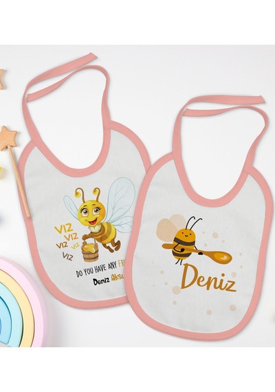 BK Kids Kişiye Özel İsimli 2’li Pembe Mama Önlüğü-6 Pembe