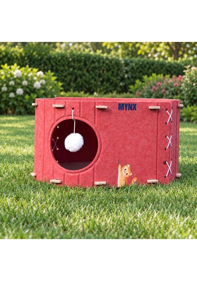 Mynx Tek Katlı Keçe Kedi Evi Kırmızı