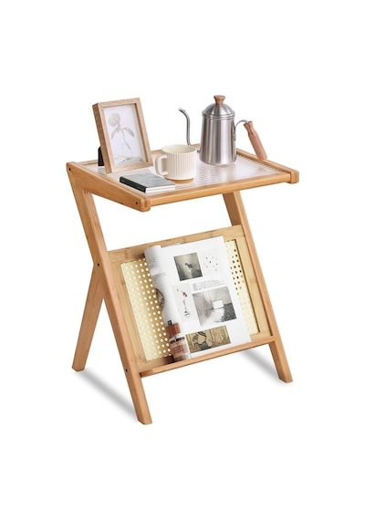 Rattan Sehpa, Boho Aksanlı Gece Sehpası Ve Cam Ahşap Masası Çok Renkli