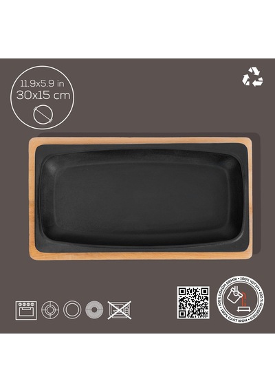 Döküm Servis Tabağı, 30x15 Cm Ahşap Altlı - Lv As 172 Çok Renkli