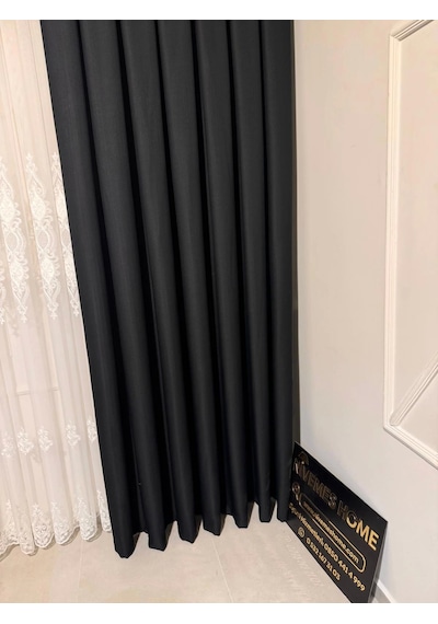 Nivemeshome Roma Keten 1/3 Sık Pileli Siyah Fon Perde Apm Siyah