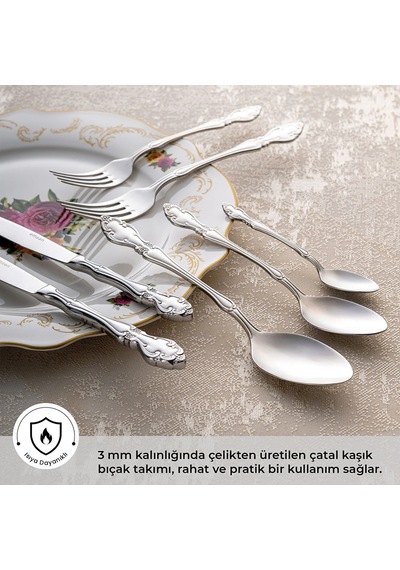 Emsan Royal 84 Parça 12 Kişilik Çatal Kaşık Bıçak Takımı Lüks Kutulu Gri