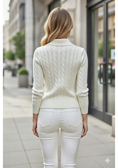 Youknitwear You Riviera %100 Pamuk Polo Yaka Kadın Kazak Beyaz