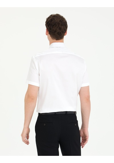 Pierre Cardin Beyaz %100 Pamuk Parlak Saten Regular Fit Kısa Kollu Basic Gömlek