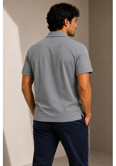 Alexandergardi Kısa Kollu Fermuarlı Polo Yaka T-shirt Gri