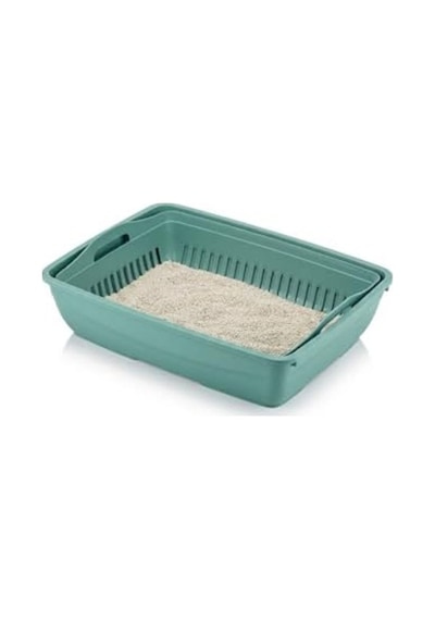 Kapalı Ve Açık Kedi Tuvaleti Uyumlu Elek Ve Alt Kum Kabı, 37,5x50x13 Cm Açık Bej