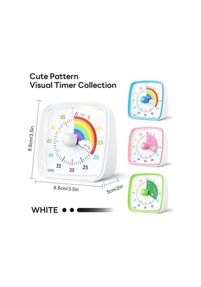 Yunbaoit Gece Işıklı Beyaz Renkli Timer Gökkuşağı Tasarımlı 60 Dakikalık Mekanik Mutfak Ve Çocuk Zamanlayıcı Çok Renkli