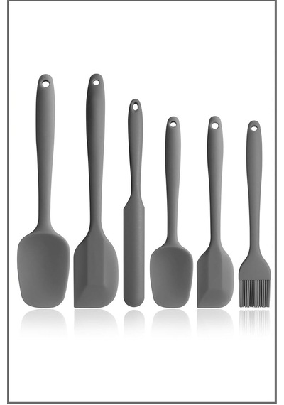 Ezmk Ev Gereçleri Silikon Mutfak Seti 6'li, Isıya Dayanıklı Yanmaz Yapışmaz Silikon Spatula Seti 6 Parça Gri Çok Renkli