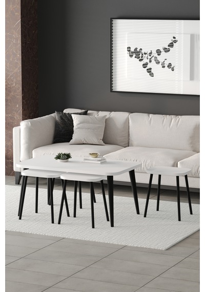 Roma Orta Sehpa Metal Ayaklı , 4+1 Orta Sehpa , 100 X 60 X 50 Cm Siyah Metal Beyaz