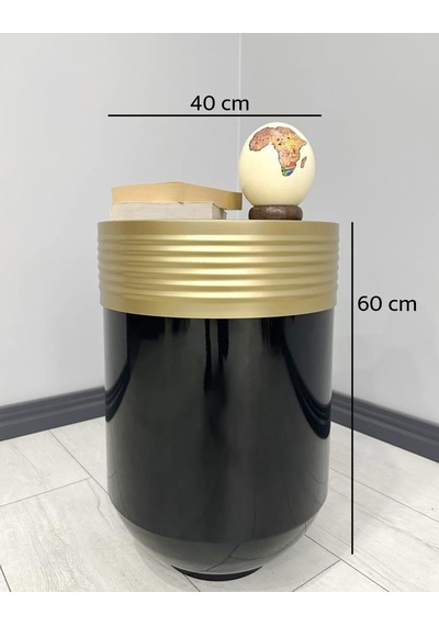 Elegant Dekoratif Eskitme Darbuka Parlak Siyah Sehpa 60cm